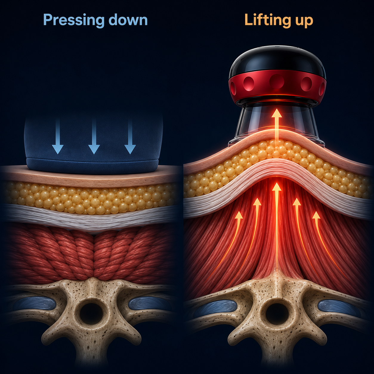 Cordia cup using gentle suction lift on a lower back