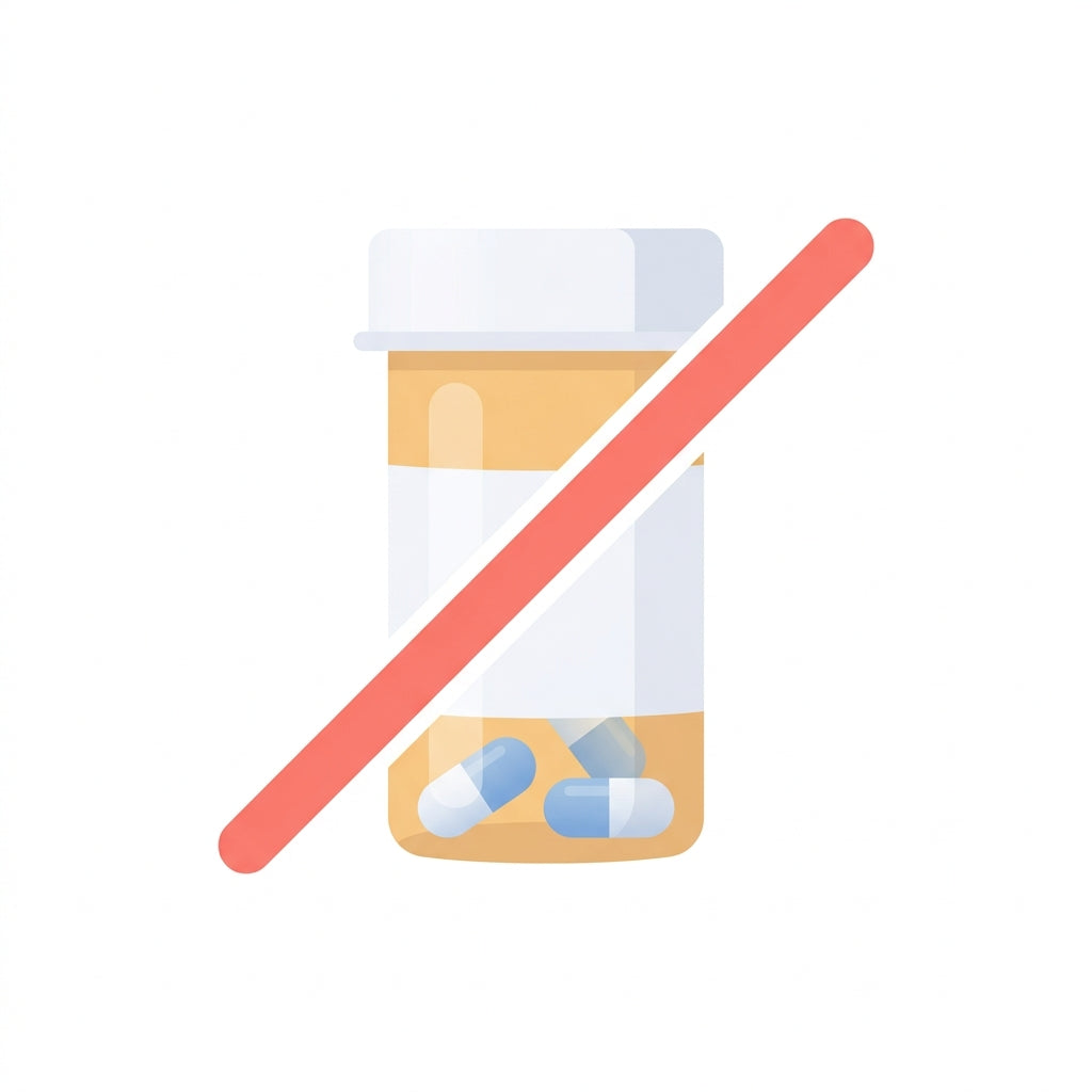 Drug-free icon, a pill bottle crossed out