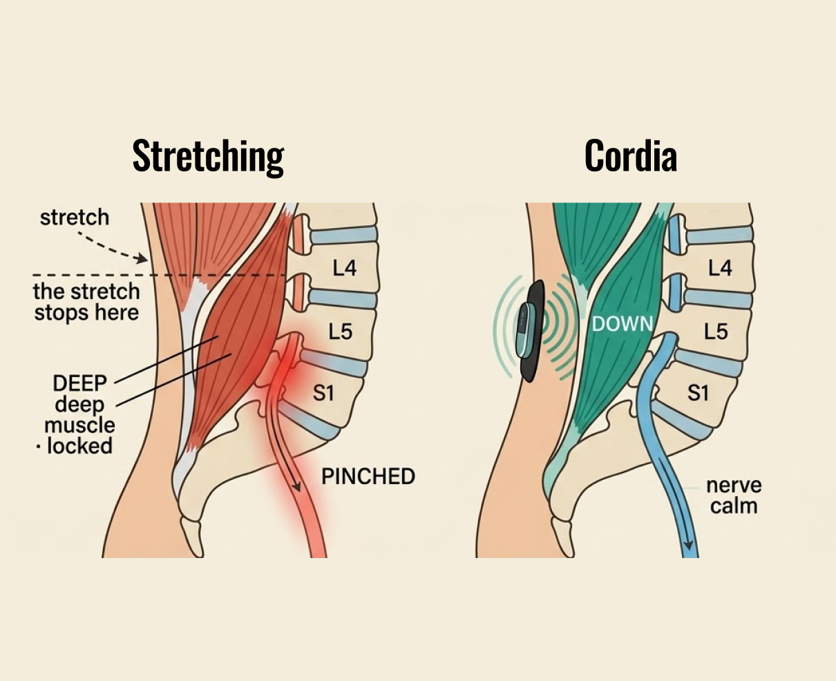 Stretching stops at the surface while the deep muscle stays locked; this reaches the deep muscle